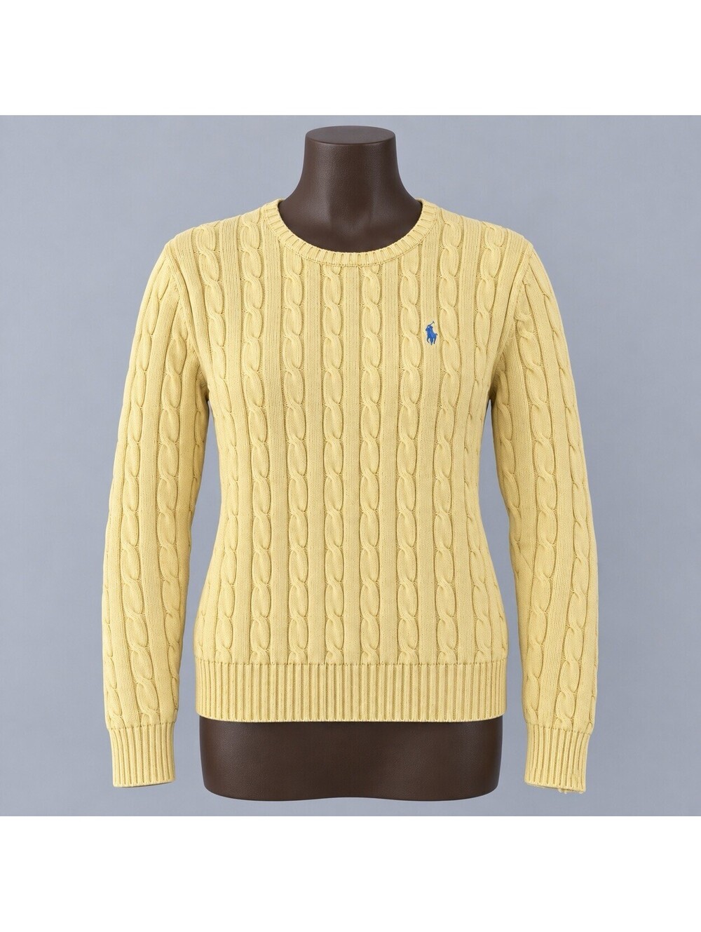Ralph Lauren Sport Cable Knit Pullover Sweater Yellow Preppy Tennis Logo Classy